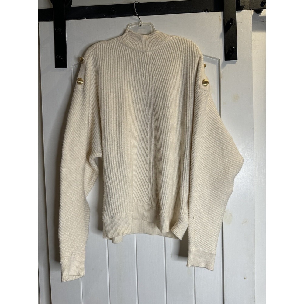 Elie Tahari Mock Neck Sweater Ivory Woman Size Lg Rn93178 Vicrose High Low Hem
